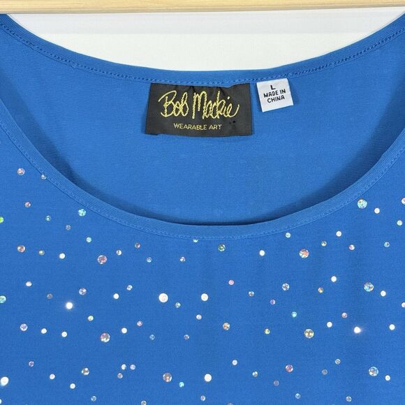 Bob Mackie Wearable Art Blue Glitter Sequin Sleeveless Dress Women's Large - Picture 5 of 6
